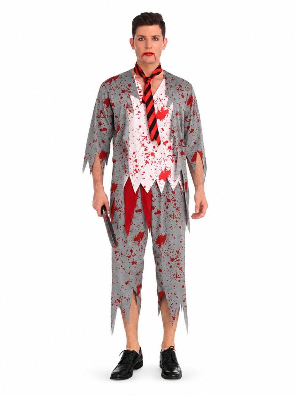 Men's Zombie School Uniform Halloween Costume Top Pants & Necktie